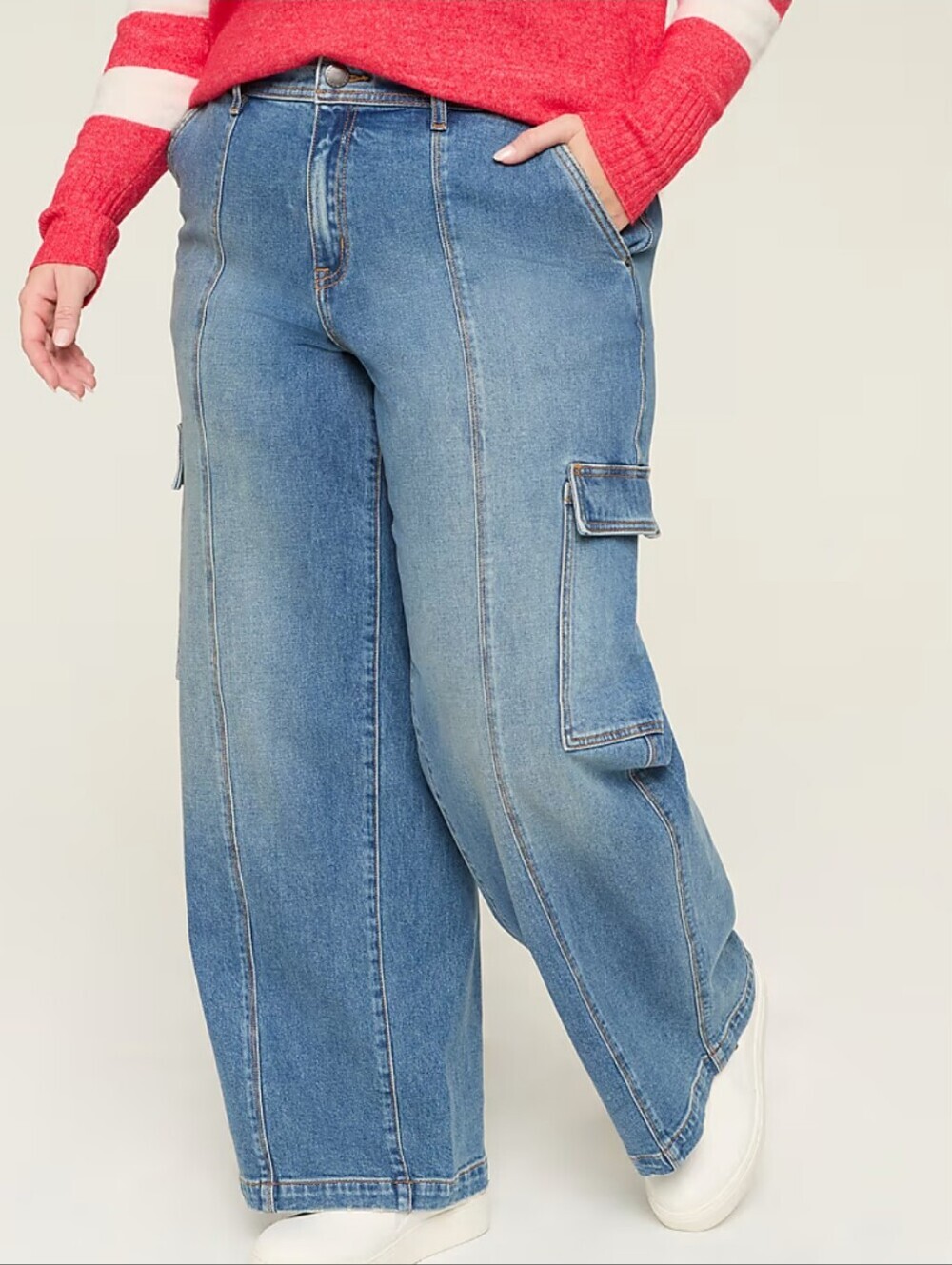 Lane Bryant Denim Wide-Leg Cargo Jeans - Blue